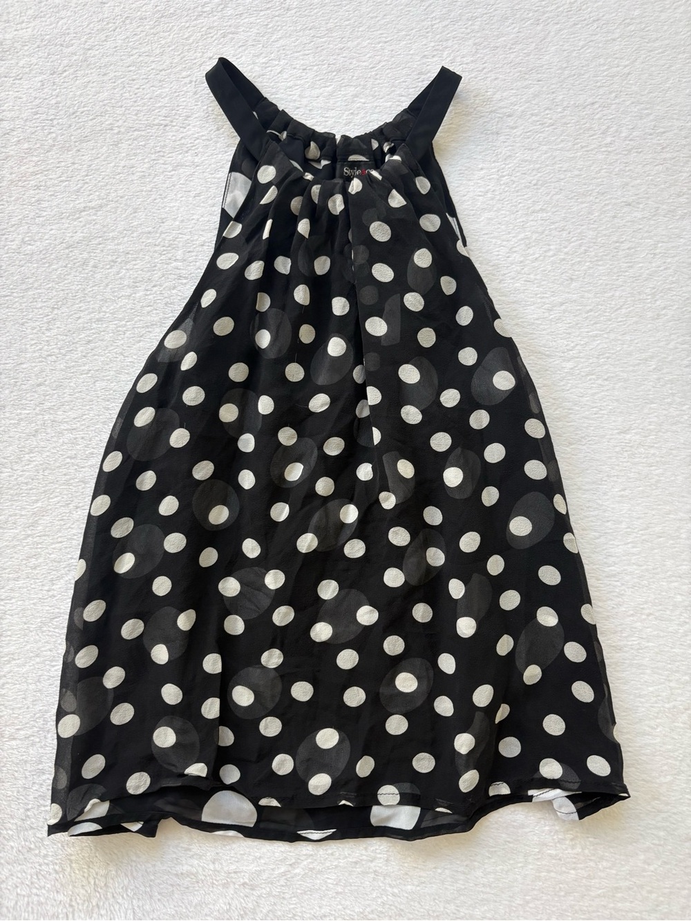 100% Silk Black & White Polka Dot Halter Tank